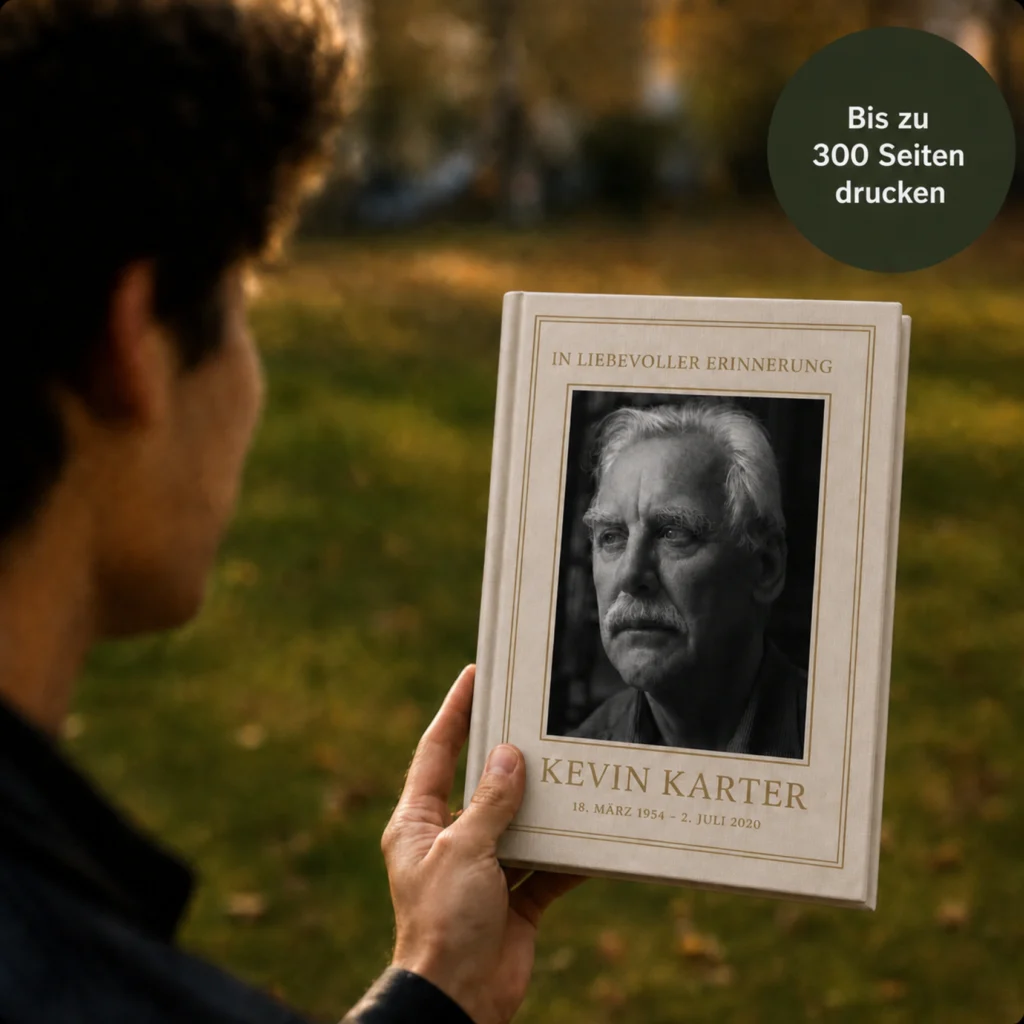 Ein im Freien gehaltenes StoryKeeper-Erinnerungsbuch.