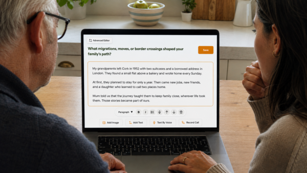 Family writing a life story together in the StoryKeeper advanced editor