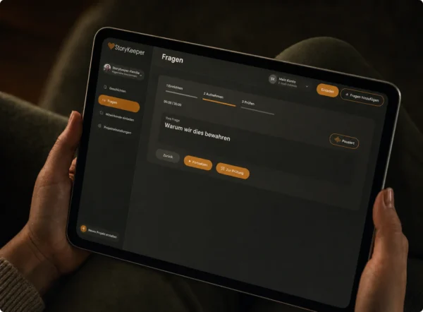 Eine auf einem Tablet pausierte Videoerzählung.