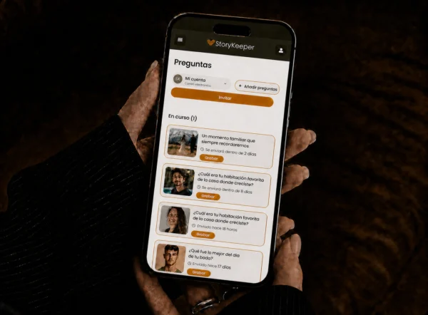 Preguntas para historias y colaboradores mostrados en un teléfono móvil.