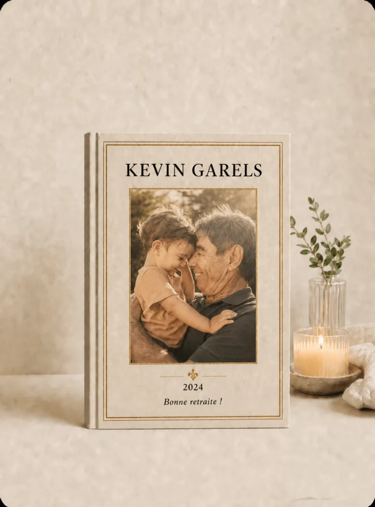 Un livre de retraite StoryKeeper avec la photo d’un homme âgé et d’un enfant.
