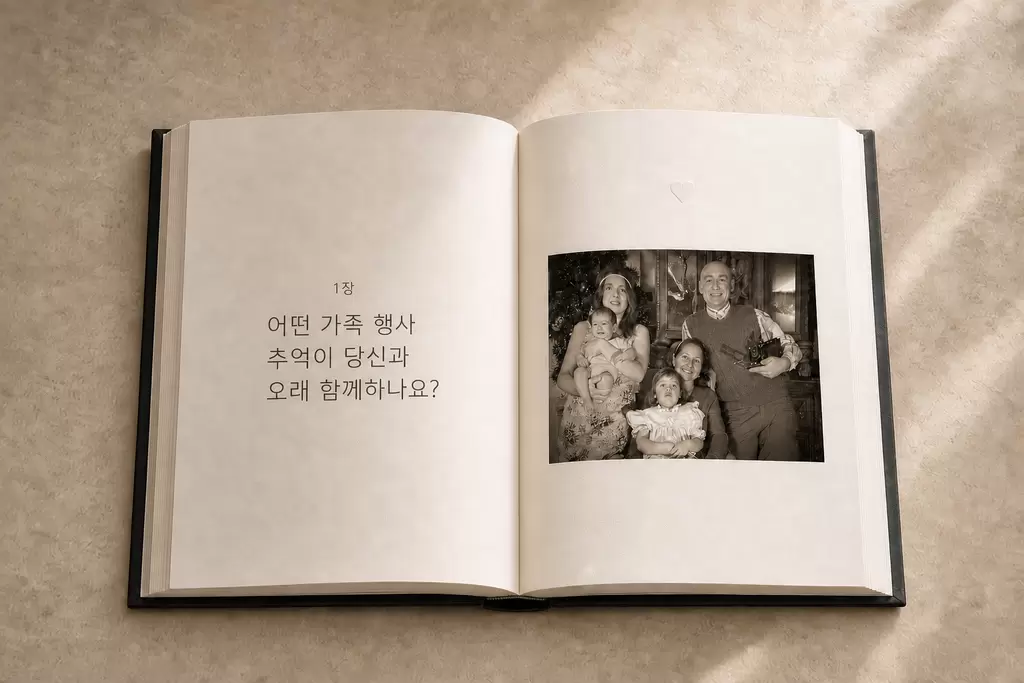 가족 기념행사에 관한 장이 펼쳐진 가족 기념책