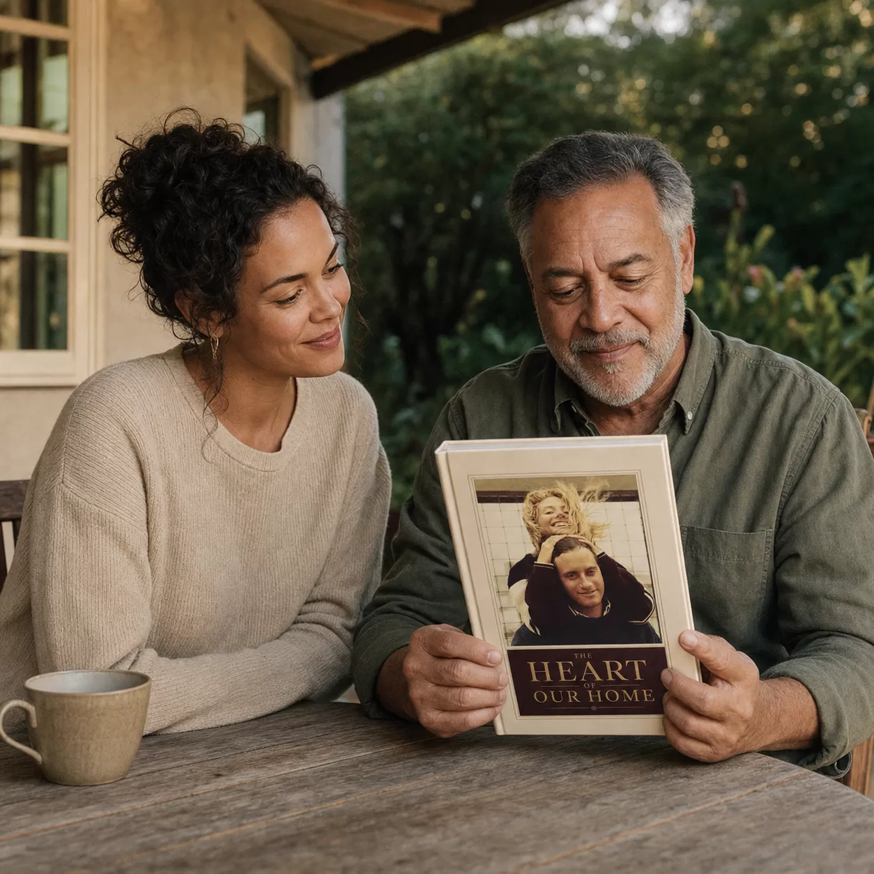 A family looking through a StoryKeeper book