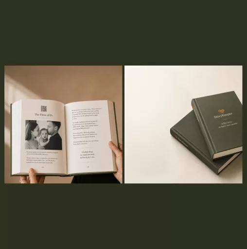 Open memory book and StoryKeeper keepsake books